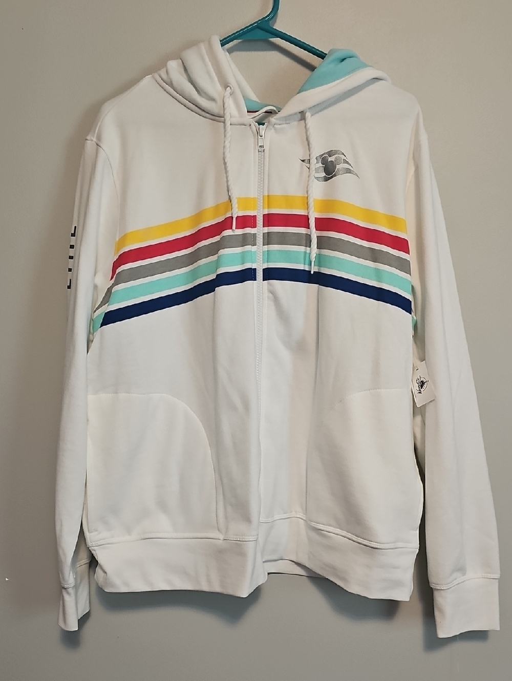 Disney Cruise Line White Zip Hoodie with Multi-Color Stripes NWT